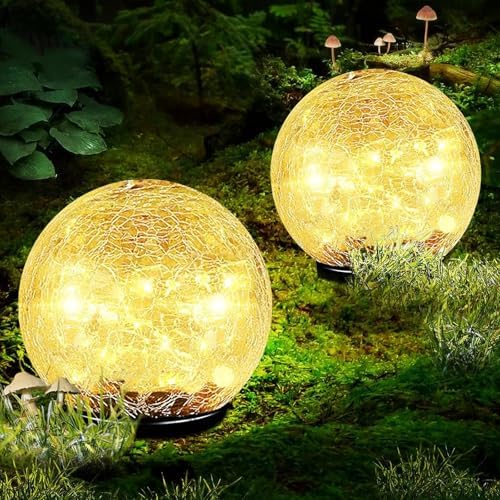 Garden Solar Ball Lights Outdoor Waterproof 80LED Cracked Glass Globe 5.9'' by Coroor
