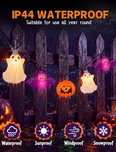 8.5FT 10 LED Halloween Pumpkin Bat Ghost String Lights Outdoor, Linkable - Image 4