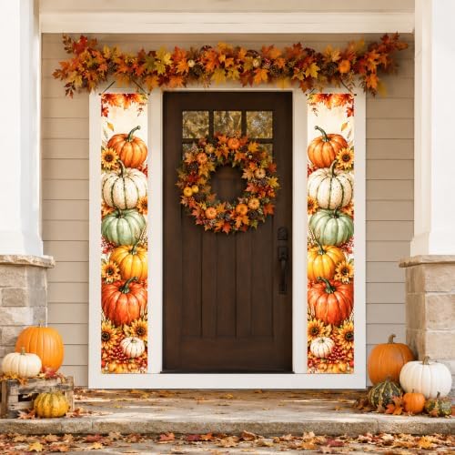IVN Thanksgiving Watercolor Pumpkin Porch Banners 12x71 Inch Set of 2 - Image 2