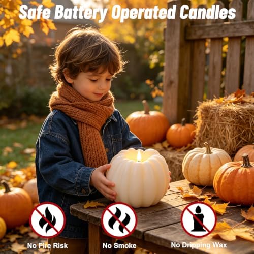 Wondise Fall Decorations Real Wax Pumpkin Candles with Remote Timer - Image 6