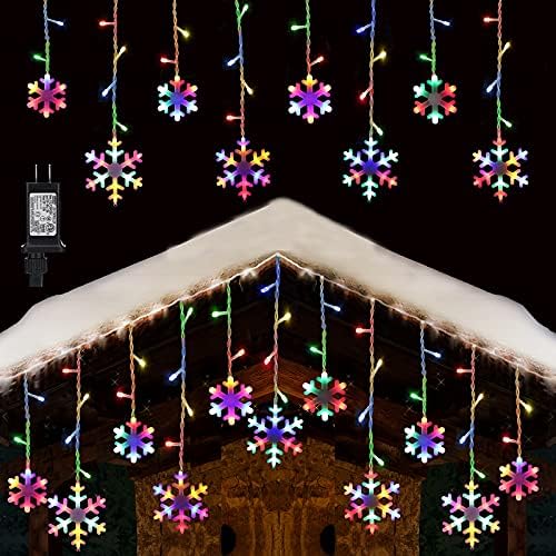 Toodour Christmas Snowflake Lights Outdoor, 17.22ft 264 LED Snowflake Icicle Lights with 22 Drops, Connectable, 8 Modes Waterproof Multicolor Christmas Light for Curtain, Eaves, Window, Xmas Decor by Toodour
