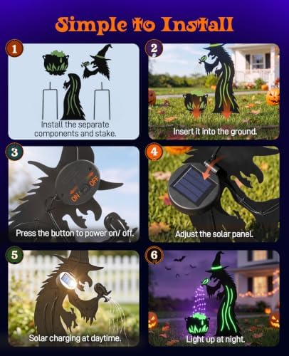 Lewondr 2 Pack Metal Witch Halloween Decorations Outdoor - Image 5