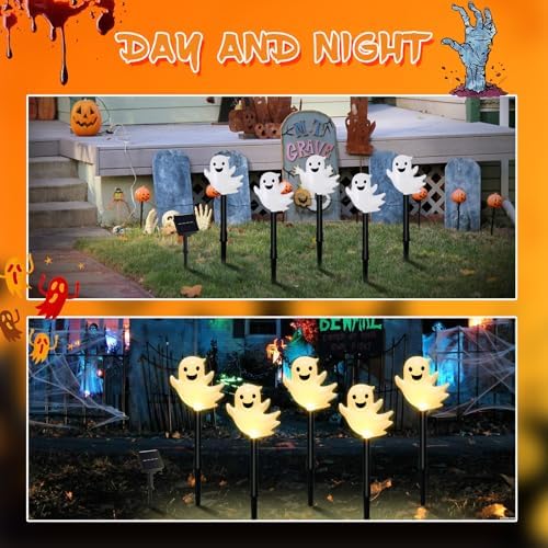 10 Pack Solar Halloween Ghost Pathway Lights, 3D Solar Lights - Image 4