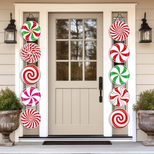 Yaomiao 2 Sets Christmas Candy Porch Sign Xmas Colorful Peppermint Candy Door Banner Home Hanging Decor Outdoor Indoor Banner Wall Hanging for Christmas Party Supplies - Image 7