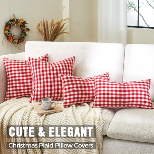 Red and White Outdoor Christmas Gingham Plaid Throw Pillow Covers 16x16 - Image 4