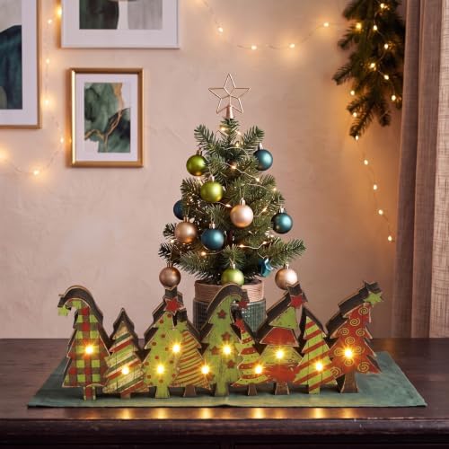 Yousoontic Christmas Tree Decor Table Centerpieces, Green and Red Wooden Sign Decorations with LED Lights 3D Block, Light up 3D Green Monster Ornament for Tabletop Mantel Desk Table Home Office Party - Image 5