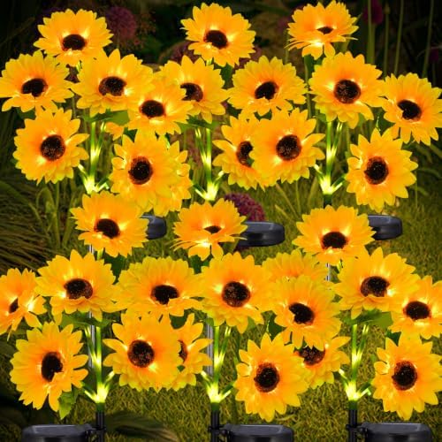 Sunflower Solar Lights Outdoor, Garden Decor, 4 Pack by ILLUMINEW
