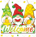 Summer Welcome Sign Wooden Fruit Gnome Hanging Sign Holiday Door Sign with Ropes Hanging Decoration with Lemon Watermelon for Summer Front Door Porch Farmhouse Outdoor Home Decor (Gnome Fruit) by Panelee