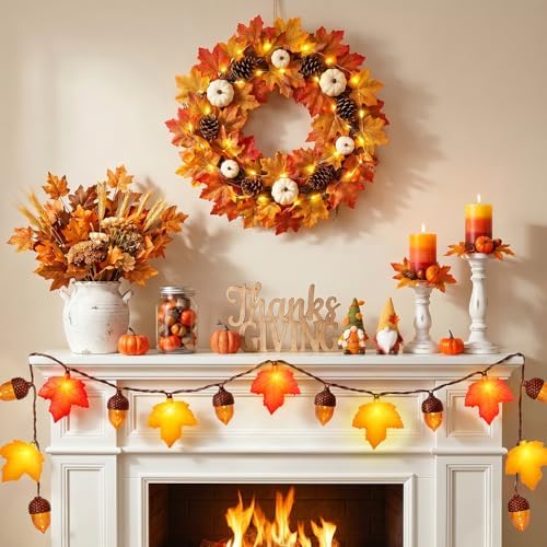 Fall Thanksgiving Decor - 8.5Ft LED Fall String Lights Plug in Orange Yellow Leaves Acorn Lights String, 10LED Acorn Leaf String Lights, Ideal Fall Thanksgiving Harvest Decorations for Home, 0.07W - Image 3
