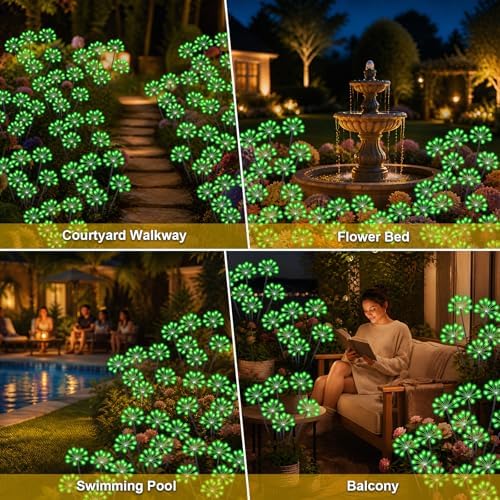 Solar Garden Lights Outdoor, Upgraded Solar Swaying Starburst Light Waterproof with 2 Modes, Solar Fairy Firework Lights for Yard Patio Pathway Flowerbed Balcony Garden Decoration (Green, 2 Pack) - Image 6