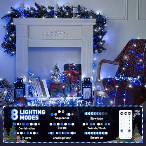 JMEXSUSS Connectable 100 LED Blue and White Christmas Lights with 8 Modes - Image 6