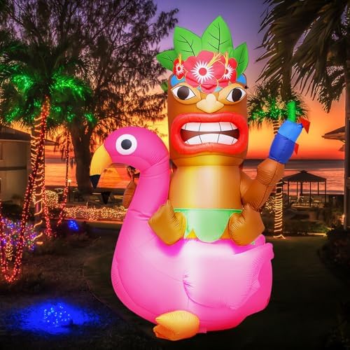 Shappy 5ft Inflatable Flamingo Lighted Blow up Tiki Hawaiian Party Decor - Image 5