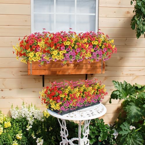 Sggvecsy Artificial Flowers for Outdoors 12 Bundles Realistic Faux Plants UV Resistant Fake Silk Daisy with Eucalyptus for Boxwood Planter Patio Porch Outside Spring Summer Decoration(Mixed 4 Color) - Image 3