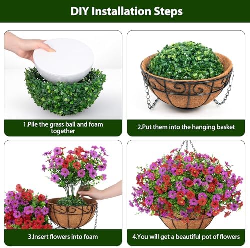 Roberly Artificial Hanging Flowers with Hanging Basket, Purple Red - Image 6