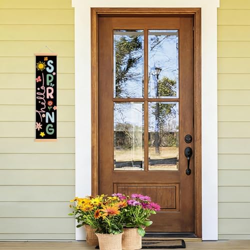 Hello Spring Porch Banner, Colorful Hanging Banners Door Banner, Seasonal Porch Banners, Spring Grow Flowers Hanging Flag for Front Door Indoor Outside, Gift for Friends and Family - Image 4