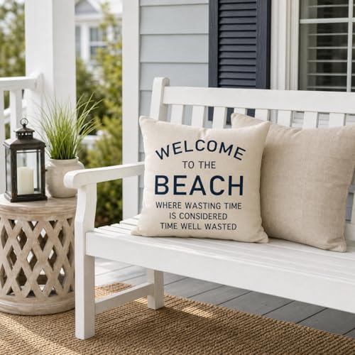 PANDICORN 18x18 Inch Throw Pillow Cover, Welcome to the Beach, Natural - Image 7