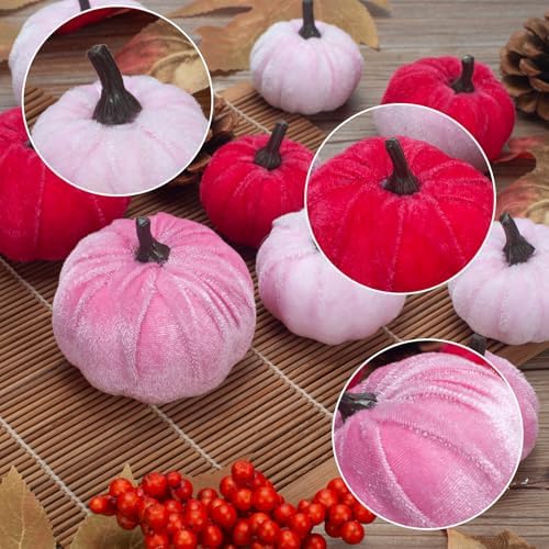 21 PCS Pink Pumpkins Set for Fall Decor, 2 Sizes Fake Velvet Pumpkin Mini Foam Pumpkin for Tiered Tray Bowl Filler Baby Shower Wedding Thanksgiving Halloween Farmhouse Mantel Wreath - Image 4