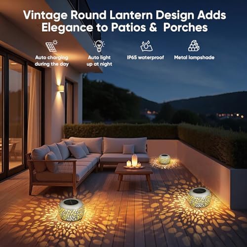 Solar Lanterns Outdoor Waterproof: 2 Pack White Cutout Metal Solar Lantern - Image 5