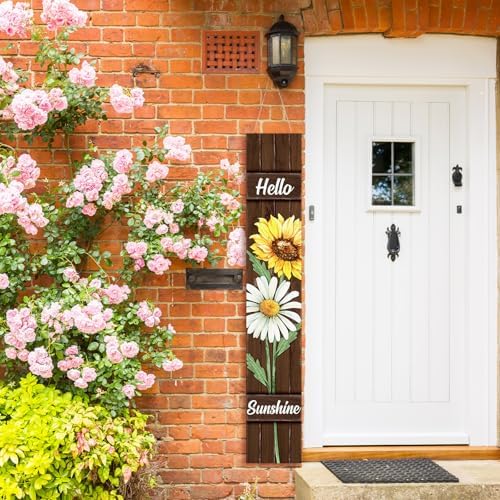 Threehoney 47" Large Summer Porch Sign Sunflower Daisy Welcome Sign Wooden Tall Summer Porch Decor Leaner Rustic Farmhouse Front Door Decor for Holiday Outdoor Home Yard Entryway Gift - Image 2