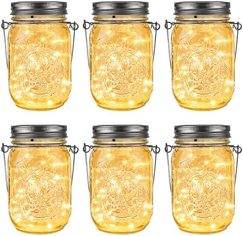 GIGALUMI Hanging Mason Jar Solar Lights, 6 Pack 30 Led Tinplate Lids by GIGALUMI