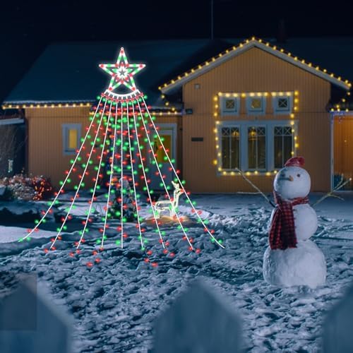 350 LED Christmas Decorations Star String Lights Waterproof Waterfall StarLights 8 Light Modes Remote & Timer,Waterproof Seasonal Lighting Decor for Home Xmas Tree Yard Wedding Party (Red&Green) - Image 4