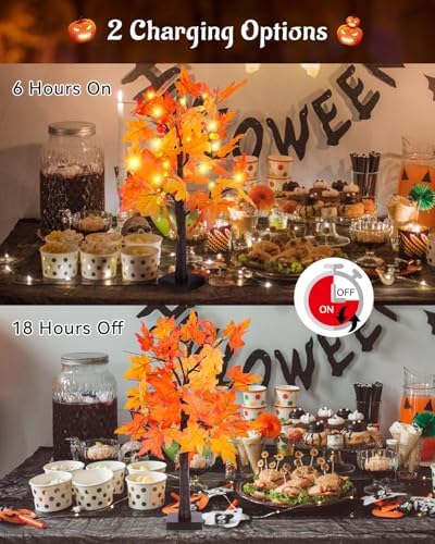 Fall Maple Tree Light 2 Pack, Fall Decorations USB & Battery Operated Light Up Artificial Pumpkins Maple Acorn Tree for Fall Halloween Thanksgiving Table Harvest Home Indoor Decoration - Image 6