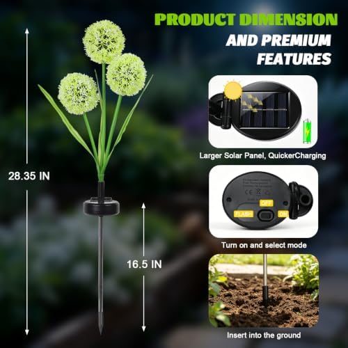 MorTime 2 Pack Solar Garden Outdoor Lights, with 6 Dandelion Flower Design Lights for Patio Garden Backyard Holiday Yard Party Wedding Outdoor Spring Decor, Warm White - Image 2