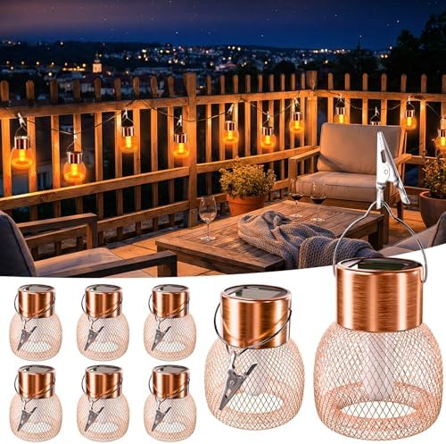 Anordsem Solar Hanging Lights Outdoor: 8 Metal Mesh Flame Lanterns with Clip - Waterproof LED Warm Lighting for Christmas Tree Yard Garden Decor - Xmas DIY Gift for Homeowners Camper by Anordsem
