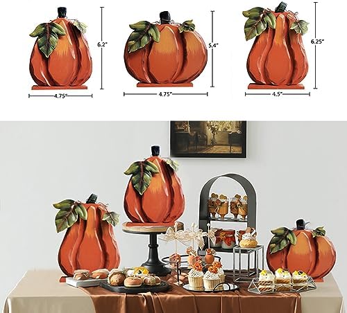 Rustic Wood Fall Pumpkin Decor Indoor Standing Flat Pumpkin Decorations - Image 6