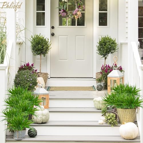 6Pcs Artificial Grass Fake Plants 17.3in 16 Leaves Outdoor Fake Grass UV Resistant Greenery Plastic Plants for Home Window Garden Office Patio Hanging Planter Pathway Front Porch Décor - Image 4