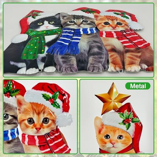 Christmas Decorations Outdoor,Metal Cats with Christmas Tree Garden Stakes - Image 5