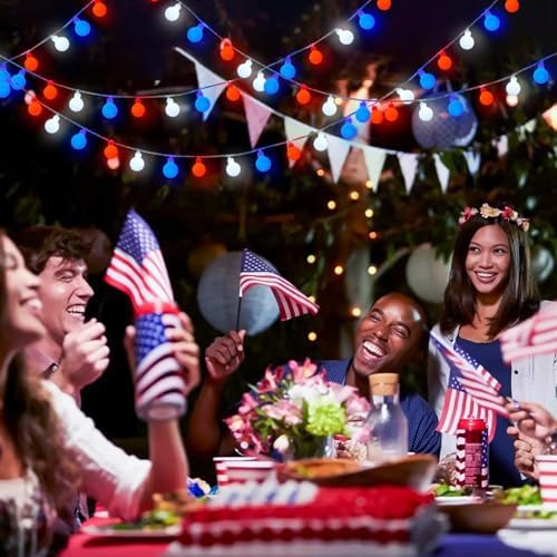 JMEXSUSS Red White and Blue Lights Battery Operated, 33ft 4th of July Lights Outdoor Waterproof, 100 LED String Light for Independence Day Memorial Patriotic Day Decor (Pack of 2) - Image 4