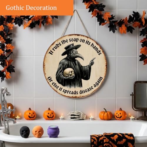 Gothic Halloween Decorations Wooden Sign for Bathroom Toilet - Image 3