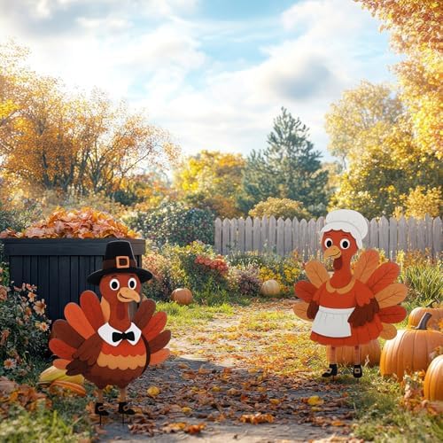 Geelin 2 Pack Fall Thanksgiving Metal Garden Stakes,Pilgrim Turkey - Image 4