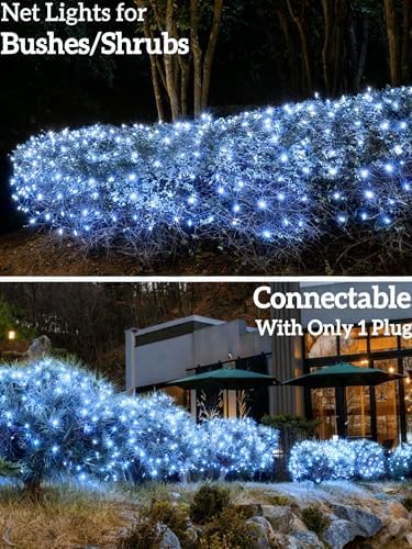 Led Christmas Net Lights Outdoor Connectable, 120LED 5ft x 6ft Waterproof 8 Modes Black Wire 29V Plug in Mesh Lights for Garden Yard Bushes Trunk Tree Decor - Image 4
