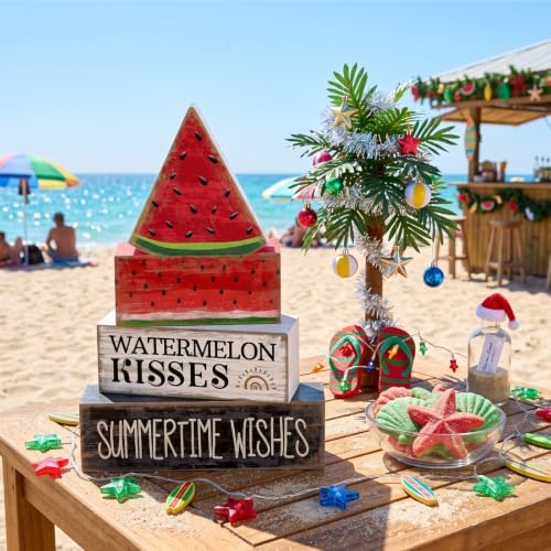 Lineshading 4 Pcs Summer Table Decor Wooden Watermelon Tiered Tray Decor - Image 2