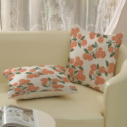Fall Burnt Orange Pillow Covers 24x24 Inch 2 Pcs Green Hydrangea Flower Decor Throw Pillows Vintage Floral Seasonal Autumn Outdoor Decoration Pillowcase Linen Cushion Cover for Couch Sofa - Image 4