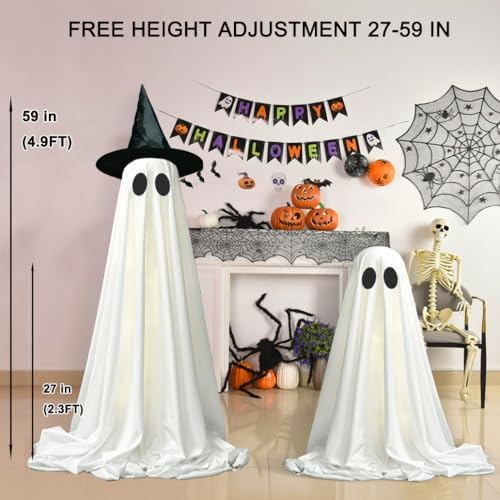 2packs Halloween Decorations Outdoor,Halloweens Party Decoration Indoor,Light Up Spooky Ghost with Remote Control String Lights,Halloween-Ghost for Yards Porches Gardens Lawn - Image 6