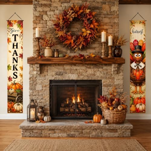 IVN Give Thanks Turkey Porch Banner Thanksgiving Decor 2 Pcs - Image 3