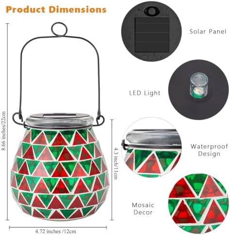Starsoul Solar Lanterns Outdoor Waterproof, Vibrant Mosaic Hanging Solar Lights, Decorative Solar Lantern for Outside Garden Decor - Image 4