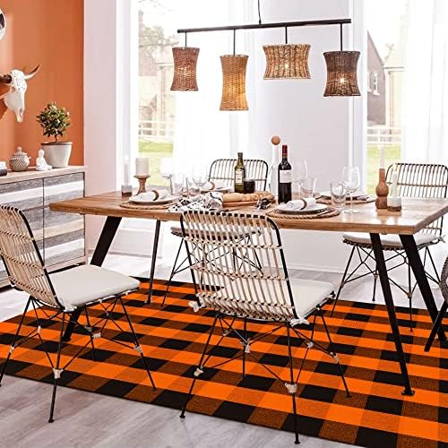 SEEKSEE Halloween Decor Buffalo Plaid Rug 4' x 6' Orange and Black Large Front Door Mat, Layering Area Rug, Halloween Rug for Outdoor Patio Entryway Indoor Living Room Kitchen Dining Room Decor - Image 3