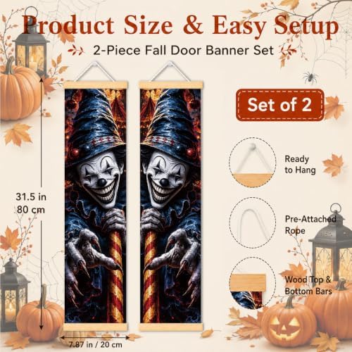 Haunted Clown Door Banner Set of 2, Halloween Carnival Porch Decor for Home - Image 2