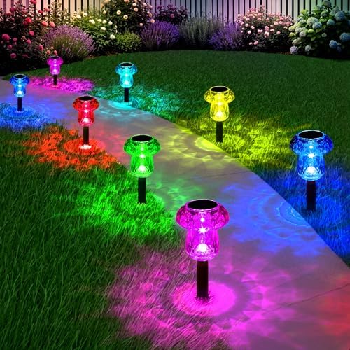 Solar Lights Outdoor 8 Pack Color Changing Mushroom Garden Lights by Gorrzai