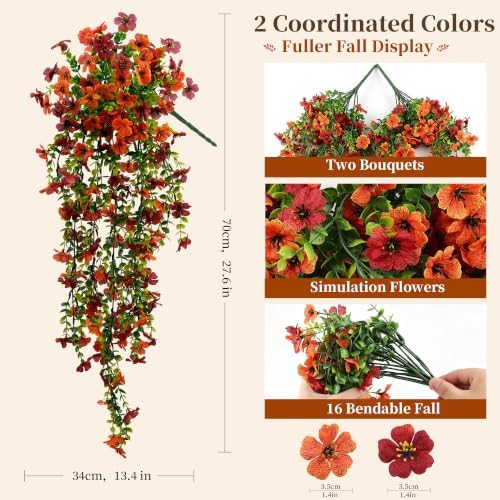 ColoPlay Artificial Mums for Outdoors Fall Decor, Faux Fake Hanging Flowers - Image 2