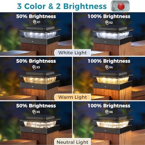 kolpop 4x4 Solar Post Cap Lights Outdoor 4Pack- 3 Color Temperatures& 2 Level Brightness, IP65 Waterproof, 16 LED Black Fence Deck Post Light Solar Powered Only for 4×4/3.5×3.5 Wood/Vinyl Posts - Image 3