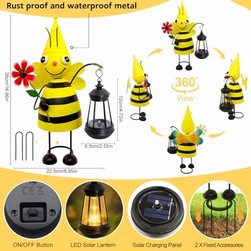 Solar Garden Lights Bee with Solar Lantern,Bee Statue Decor Waterproof - Image 3