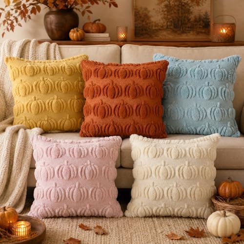 AVOIN colorlife Yellow Fall Pumpkin Throw Pillow Covers 20x20 Inch - Image 5