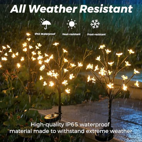 Solar Garden Lights Outdoor Garden Decor, 2 Pack Cherry Blossom Solar Flowers Outdoor Waterproof Fairy Solar Lights, Outside Yard Decorations for Patio Pathway Decor, Gardening Gifts for Women Mom - Image 5