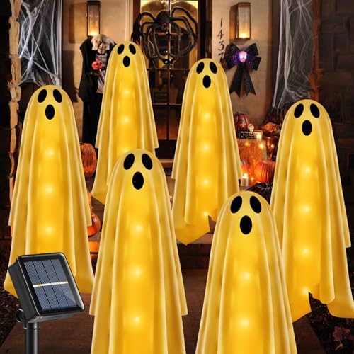 6PACKS Halloween Decorations Outdoor Solar Ghost Lights,Scary Ghost Decor with Spooky Party Gifts,Solar Halloween Path Lights for Front Porch/Yard/Garden/Home/Ghost Party Decor Warm White by Unknown