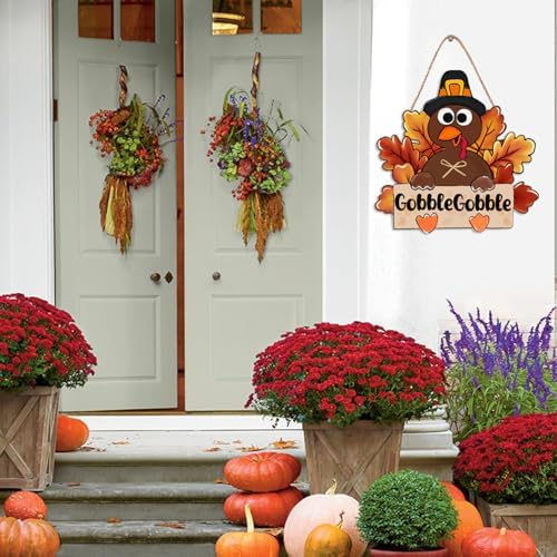 Thanksgiving Turkey Wooden Sign Thanksgiving Door Decorations Thanks Wreath for Front Door Sign Thankful Blessed Grateful Sign Hanging for Fall Autumn Harvest Decor - Image 7